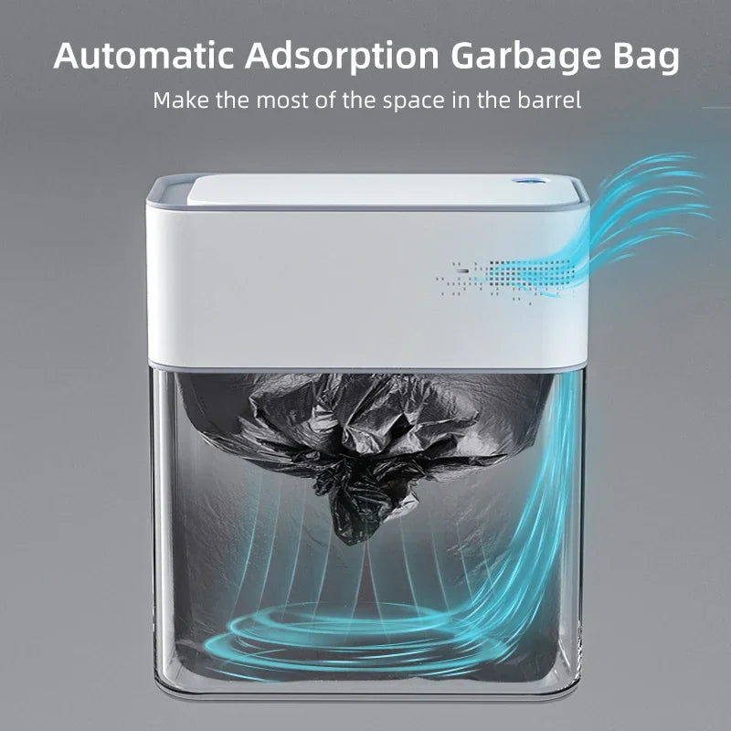 9L Smart Trash Can White Automatic Bagging Electronic Trash Can Bathroom Contactless Narrow Intelligent Sensor Trash Smart Home Leedoar