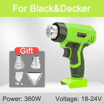 Pistola de calor portátil, pistola de calor eléctrica inalámbrica con 4 boquillas para Makita/Dewalt/Milwaukee/Bosch/Black Decker, batería de iones de litio de 18 V y 20 V