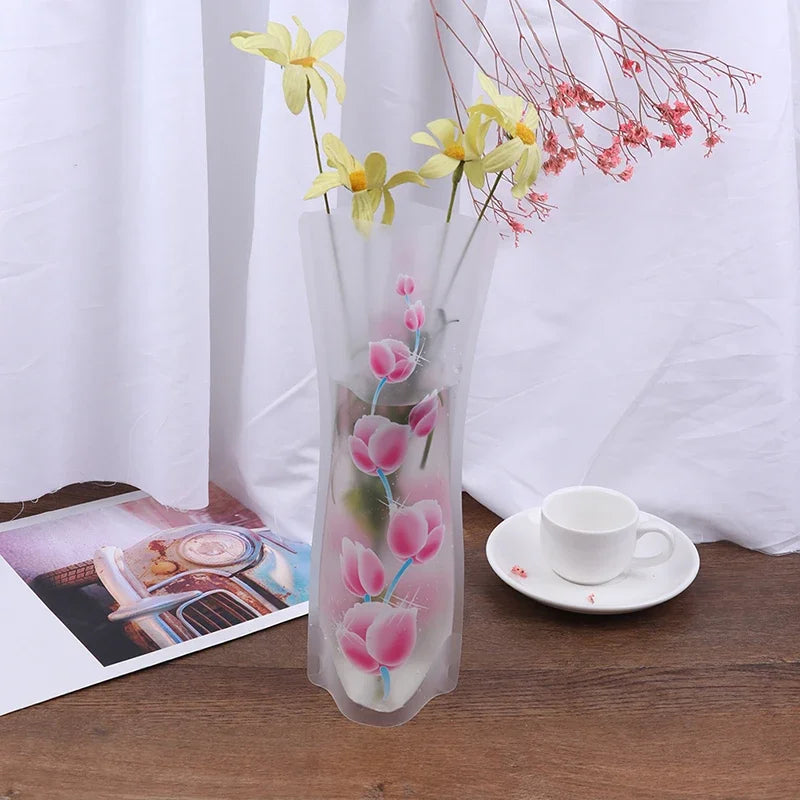 4pcs 27x12cm Creative Plastic Vase Home Freshness PVC Plastic Foldable Transparent Vase Flowers Jardiniere Flower Arrangement Leedoar