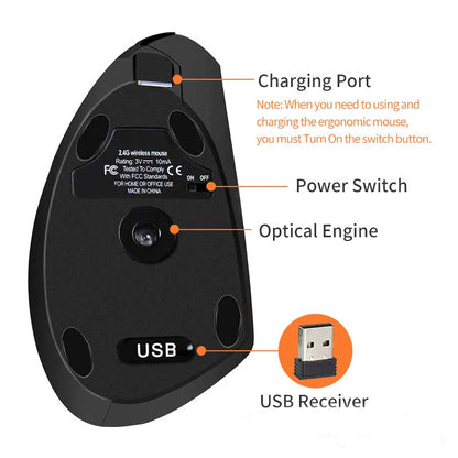 H1 Rechargeable Adjustable DPI Wireless Ergonomic Vertical Mouse 2.4GHz 2400DPI Vertical Mice for Laptop/MacBook/PC