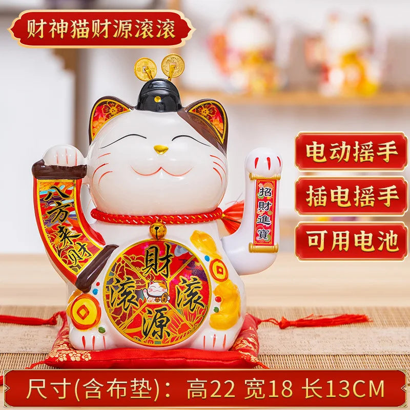 Ceramic Maneki Neko Lucky Cat Home Decor Waving Hand Cat Feng Shui Ceramic Fortune Cat Statue Kawaii Room Decor Accessories Leedoar