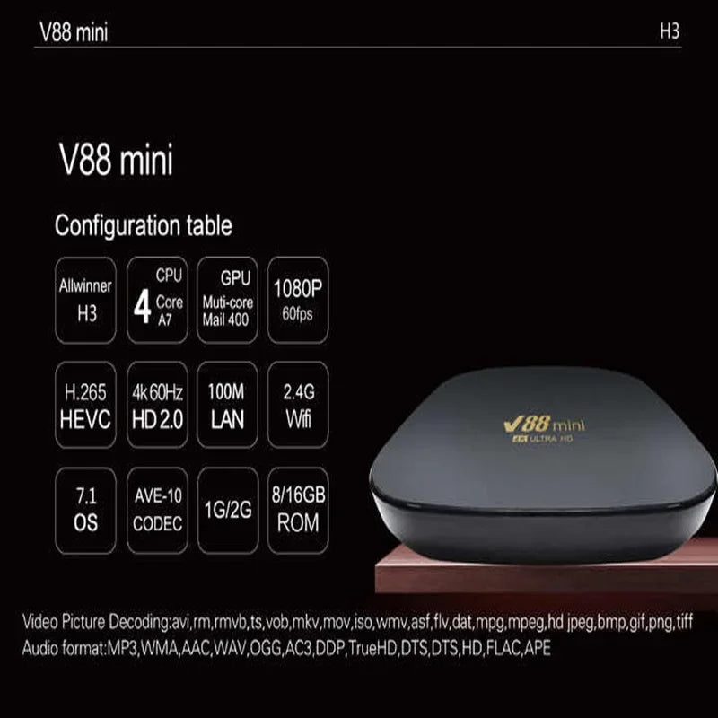 2023 New V88 MINI Allwinner H3 Tv Box Android 2.4G/5G WiFi Set-top Box 16G 32G 64G 128G Android 10 Media Player HD TV Box Leedoar