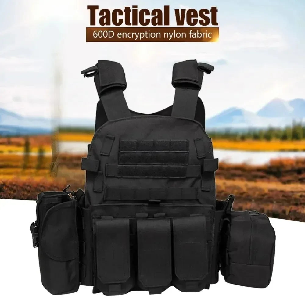 Tactical Hunting Vest Camouflage Plate Multifunctional Paintball Airsoft Vest Adjustable Men's Outdoor Riding Combat Gear Leedoar