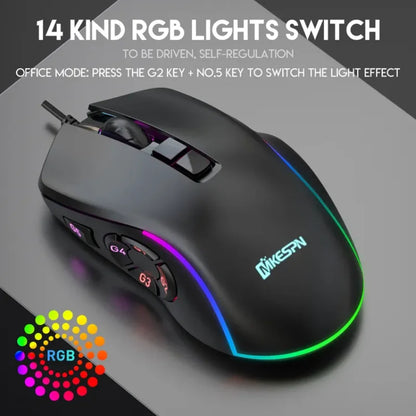 Wired Gaming Office Mouse 7200DPI RGB Backlit Mouse 6 Adjustable DPI Levels/10 Programmable Buttons/Back to Desktop Button Mouse