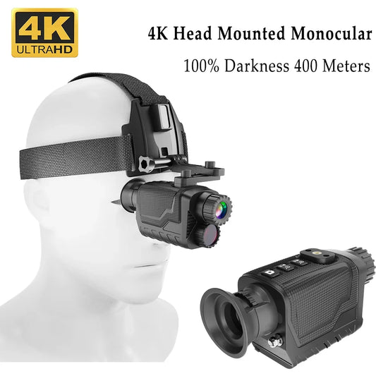 Telescopio monocular infrarrojo montado en la cabeza 4K para una oscuridad del 100 % y visión nocturna digital de alta definición con zoom digital NV8260 de 400 m y 8X para caza 