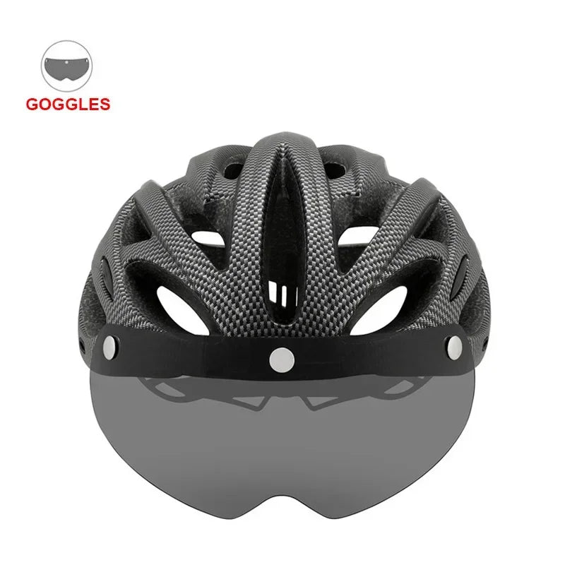 Casco de bicicleta Casco de seguridad para exteriores Casco de bicicleta con lente y ala Luz trasera (CB-26) Accesorios para motocicletas y bicicletas de montaña 