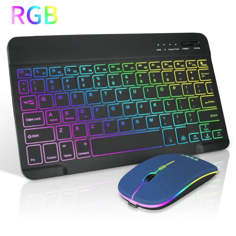 Combo de teclado e mouse RGB BT recarregável sem fio Bluetooth teclado e mouse conjunto de teclado e mouse com luz de fundo em russo e espanhol 