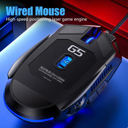 Mouse com fio G5 original, retroiluminação, alta sensibilidade, 6 teclas, programação macro, mouse mecânico para jogos, computador, tablet, PC 