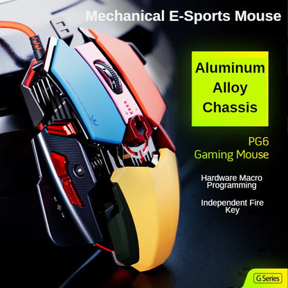 PG6 Mouse de computador USB com fio para jogos RGB Mouse silencioso 5500 DPI Mouse mecânico com 9 botões para PC Laptop Pro Gamer 