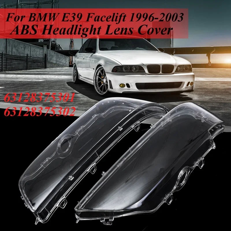 2Pcs 4-Door Lens Headlamp Lens Cover Car Left Right Headlight for BMW E39 facelift 1996-2003 63128375301 63128375302 Accessories Leedoar