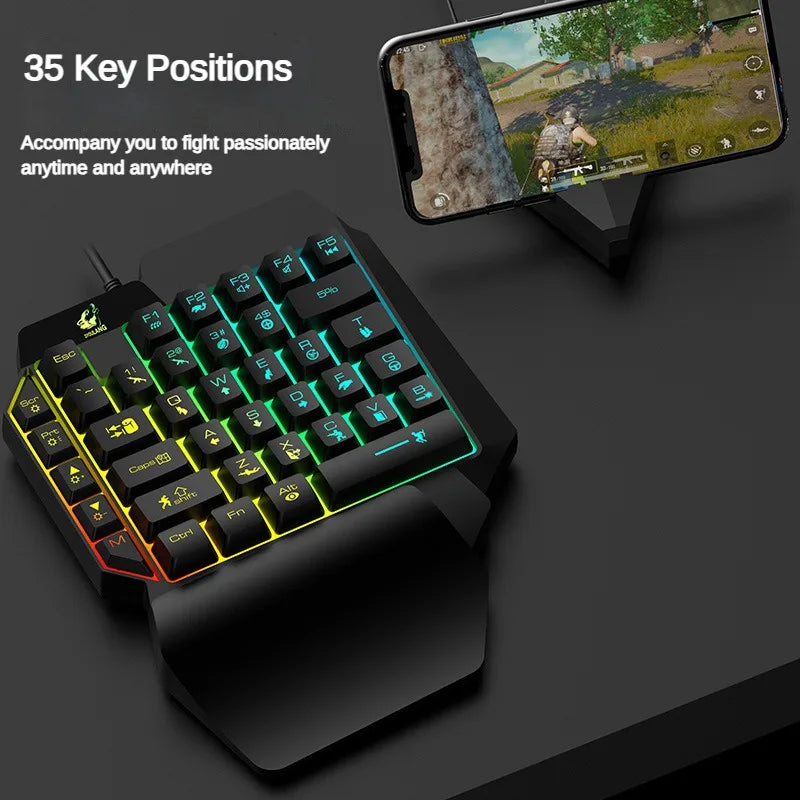 Teclado mecánico para juegos con cable USB K15 de 35 teclas, resistente al agua, retroiluminado, 1,5 m, para teléfono móvil, para juegos con una sola mano 