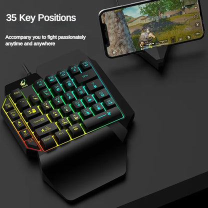 Teclado de jogo com fio USB K15 35 teclas à prova d'água com luz de fundo 1,5 m teclado mecânico para celular para teclado de jogo com uma mão 