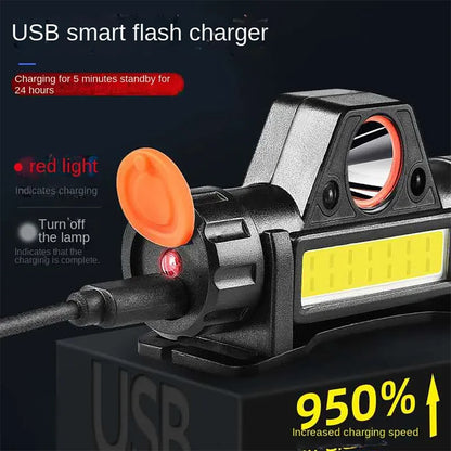 Farol forte LED recarregável ímã camping cabeça tocha lanterna lúmens lâmpada de pesca ao ar livre carregamento usb com bateria 