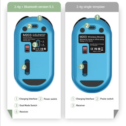Ratón inalámbrico M203 2,4 G, modelo dual, Bluetooth 5,0, recargable, silencioso, con modo de espera prolongado, con múltiples botones, para ordenador, PC y portátil 