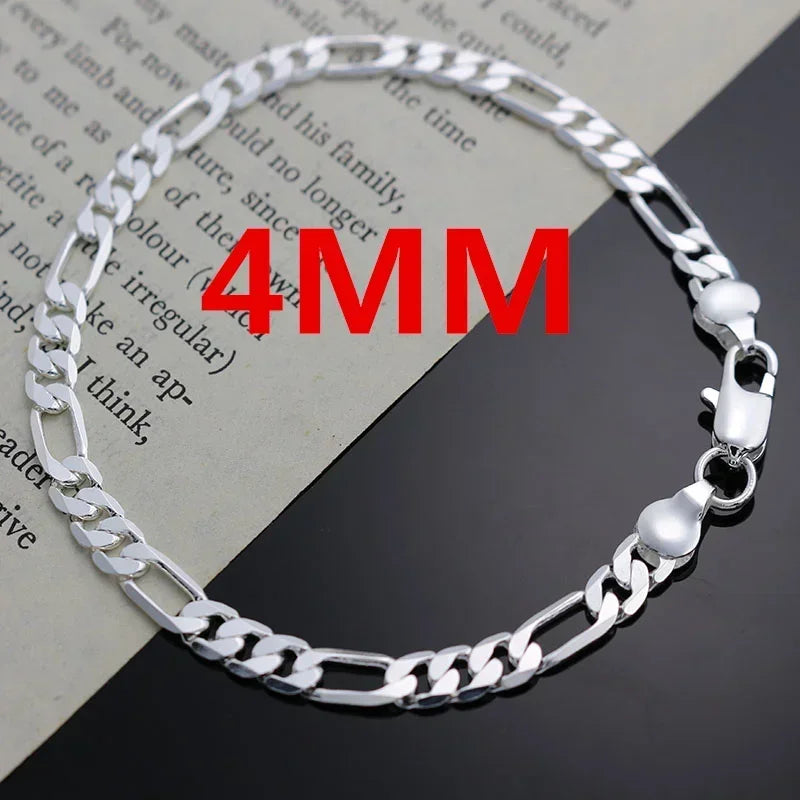 Noble New Arrive Silver Color 4MM Chain for Men Women Bracelet Necklace Jewelry Set Lady Christma Gifts Charms Wedding Leedoar