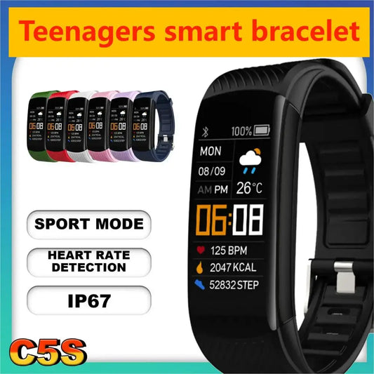 C5S Smart Watch Teenager Smartbracelet HD Color Screen Custom Wallpaper USB Charging Camera Control Fitness Sports Smartband Leedoar