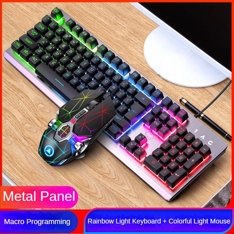 GX2 Wired Combo 104 teclas LED Light Keyboard e Mouse mutáveis ​​à prova d'água RGB Backlit Keyboard Mouse Set para desktop laptop 