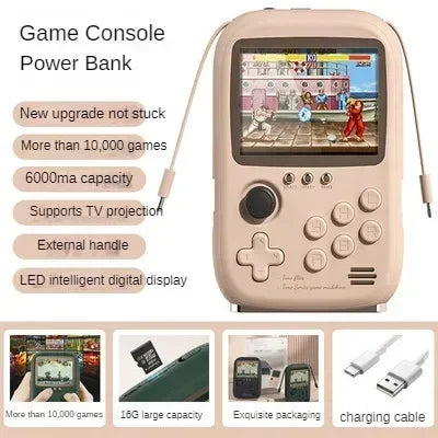 2023 New Mini Game Power Bank Portable Retro handheld Game Console 6000Mah capacity 3.2 Inch Soft Light Color Screen 10000+ Game Leedoar