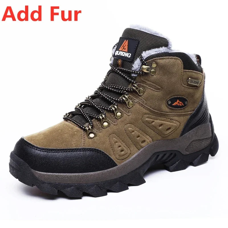 Large Size 48 Hiking Boots Men Summer Winter Outdoor Warm Fur Non Slip Fashion Women Footwear Boys Outdoor Work Ankle Boot Fall Leedoar