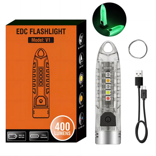 Mini chaveiro lanterna 12 modos recarregável à prova d'água portátil edc flash luz chaveiro tocha com luz uv amarela 