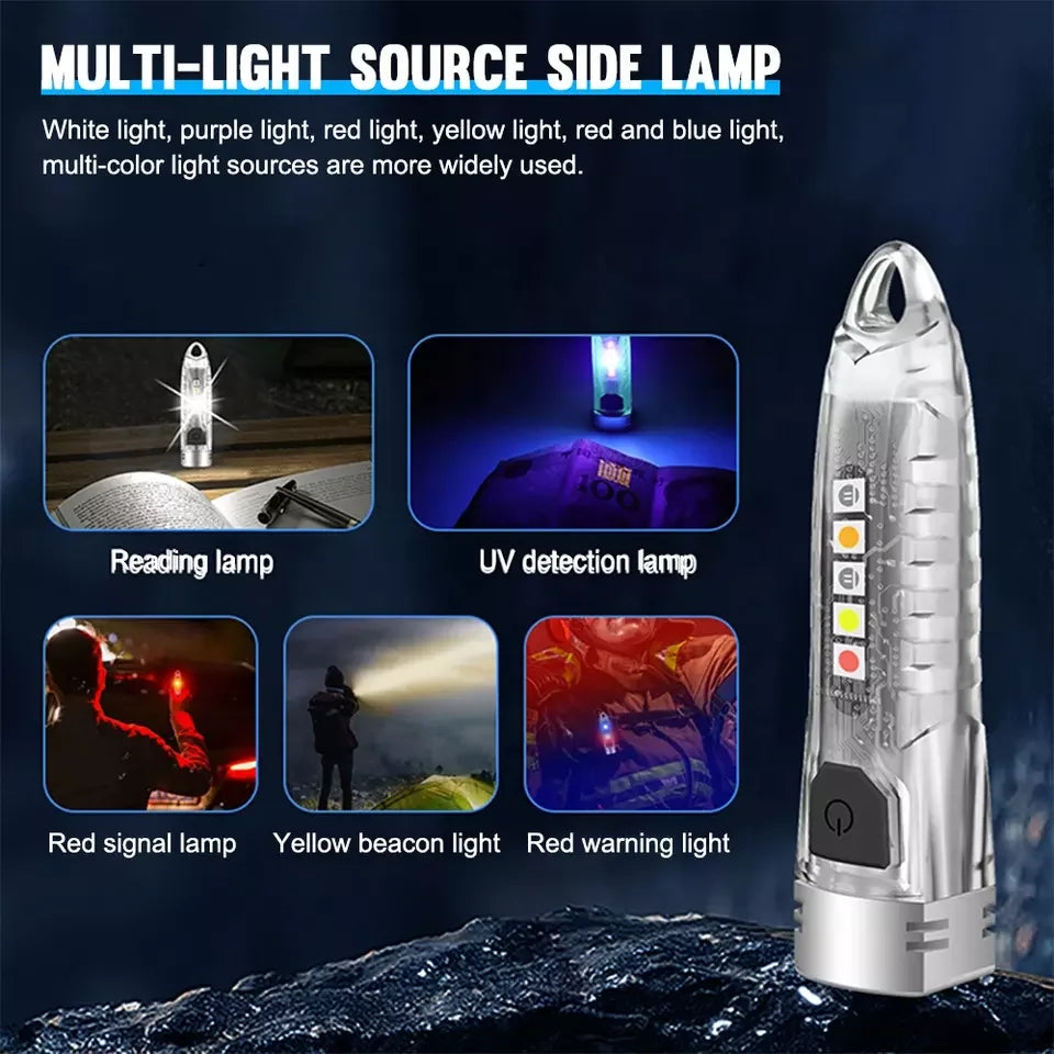 Mini Keychain Flashlight 12 Modes Rechargeable Waterproof Portable Edc Flash Light  Keyring Torch With Yellow Uv Light Leedoar