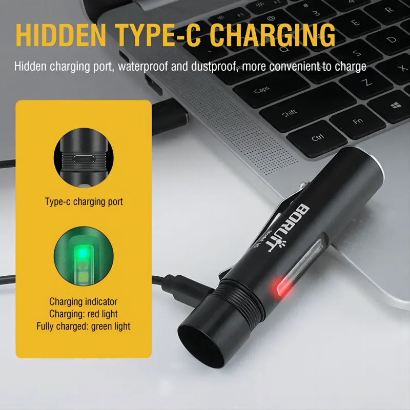 New V5 EDC Mini Portable Strong Light Flashlight USB-C Rechargeable Yellow, Red And Purple Magnetic Work Light Flashlight Leedoar