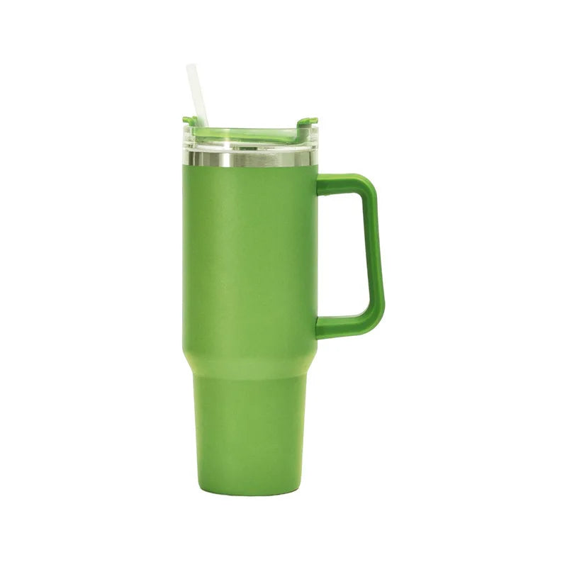 Vaso de taza de 40 oz con asa, vaso aislado con tapa, pajita, taza de agua de café de acero inoxidable para viajes en el hogar, taza térmica 