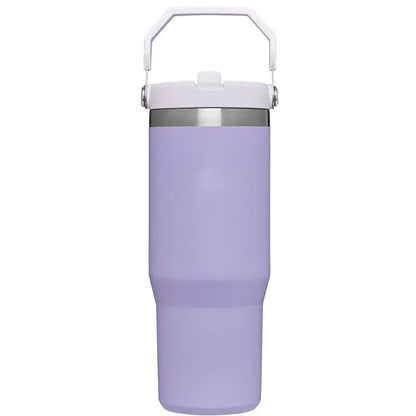 Vaso con pajita de 30 oz/887 ml, termo de acero inoxidable con tapa de pajita, taza para coche, asa de vacío, sello aislante 