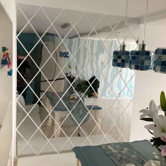 10/17/32/58Pcs 3D Acrílico Espelho Adesivo de Parede DIY Diamantes Losangos Superfície Autoadesiva Adesivos de Parede Decoração de Sala de Estar 