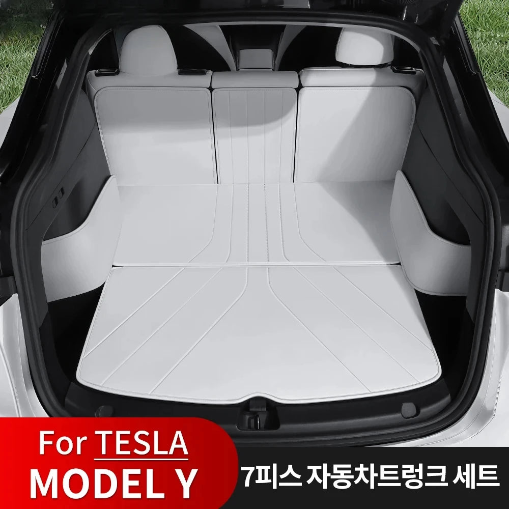 For Tesla Model Y Leather Trunk Mats Fully Surrounded Waterproof Non-Slip Liner Custom Floor mat for Tesla Model Y 2017-2024 Leedoar