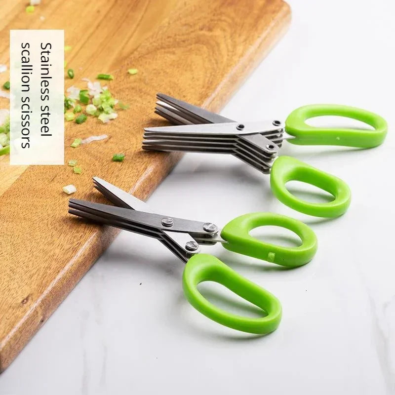 3/5Layers Kitchen Scissors Stainless Steel Vegetable Cutter Scallion Herb Laver Spices Cooking Tool Cut Kitchen Accessories Leedoar