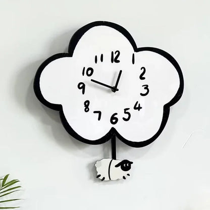 Cartoon Cloud Lamb Shaped Silent Wall Clock Living Room Children's Bedroom Home Decoration Products Modern And Minimalist Clock Leedoar