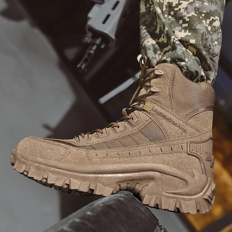 2023 New Fashion Men's Military Tactical Boots Army Boots Men with Side Zipper Outdoor Anti-Slip Military Man Boots Safety Shoes Leedoar