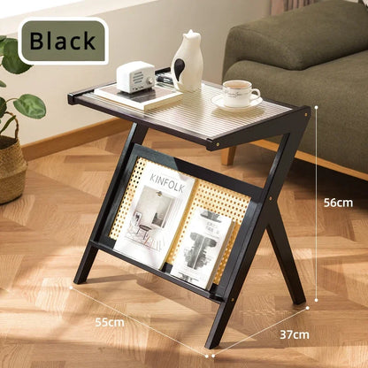 Mesa auxiliar portátil de madera de 45/55 cm de alto nivel para sala de estar estilo INS con mesa estrecha