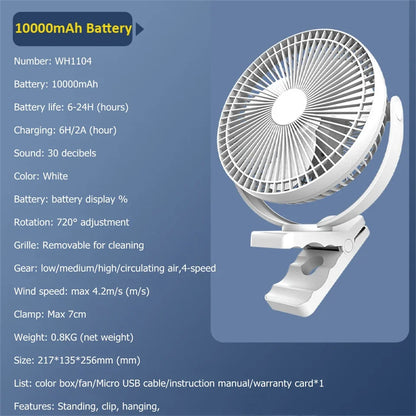 10000mAh Battery Home Appliances Electric Table Fan