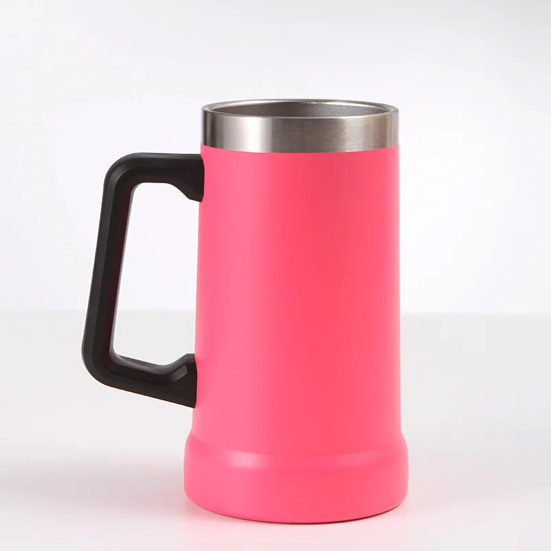 304 Stainless Steel Handle Cup 24oz Portable Large Capacity Beer Cup with High Aesthetic Value Sealed and Leak Proof Vacuum Cup Leedoar