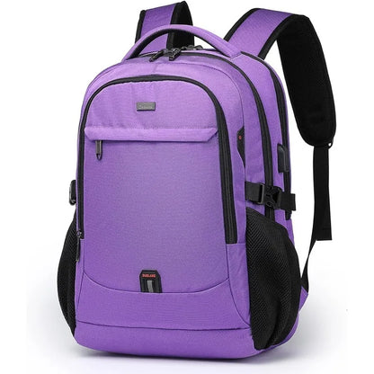 Mochila para portátil de 17 pulgadas para viajes, resistente al agua, para la universidad, para hombre, con puerto de carga USB, color negro 