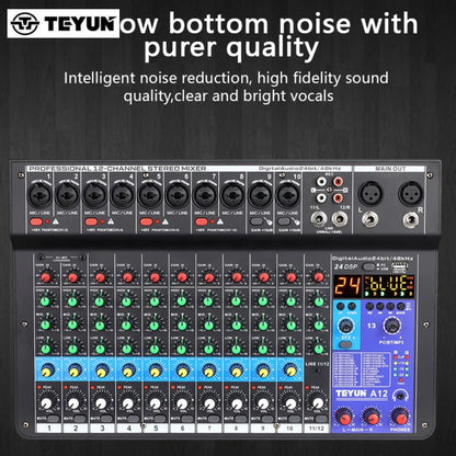 TEYUN A12 Channel Audio Mixer Professional Portable Mixer Sound Table Board Digital MP3 Computer Input 48v Power Number A6 A8 Leedoar