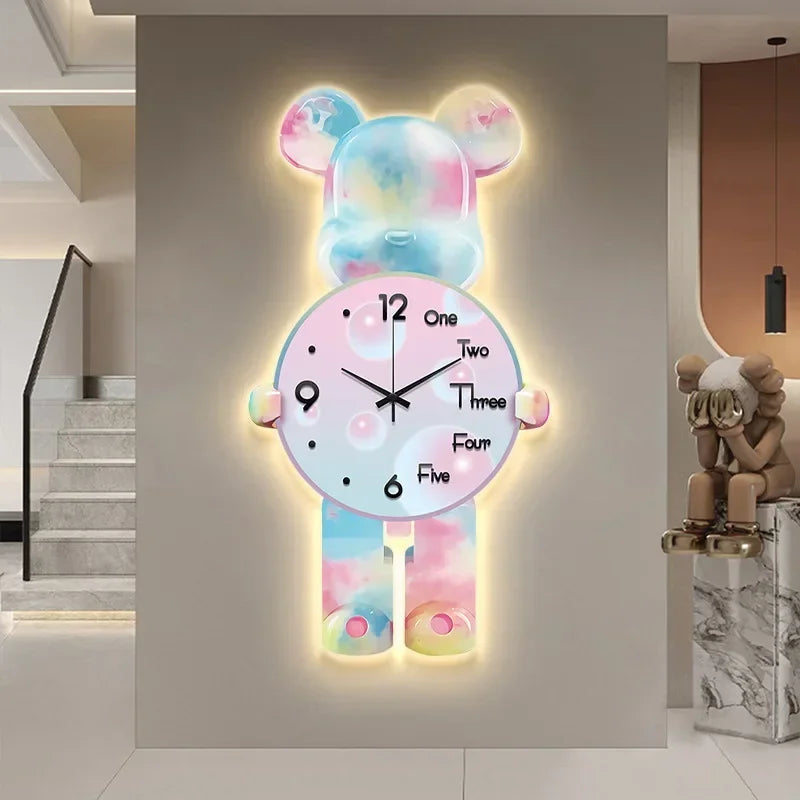 40x21CM Creative Wall Clock Cartoon Fashion Living Room Silent Art Clock Simple Modern Watch Wall Home Decoration Bear Leedoar