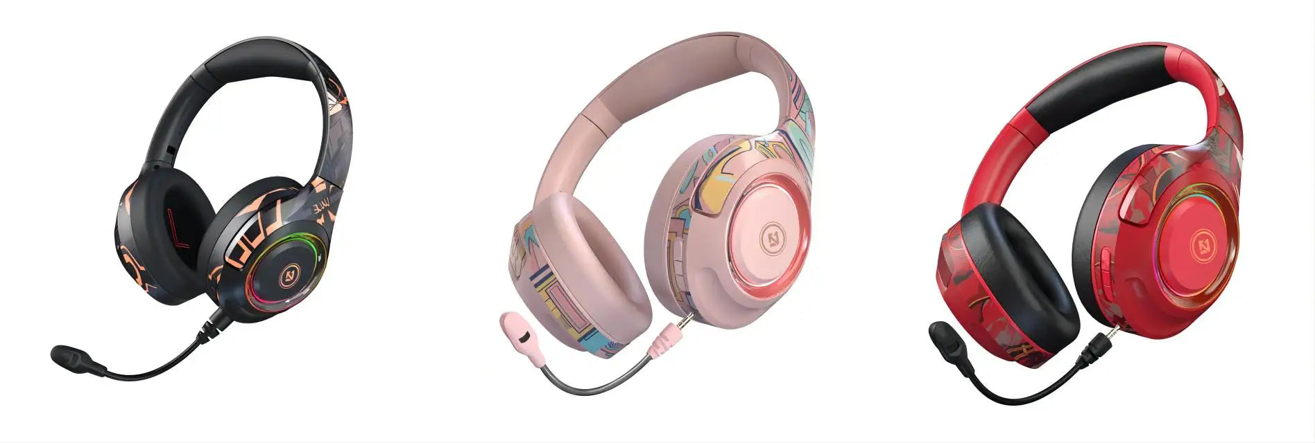 HiFi Headphone Noise Reduction No Delay All-embracing Ear Detachable Microphone Foldable Cool Lights Use for BT/TF Card/AUX/Game Leedoar