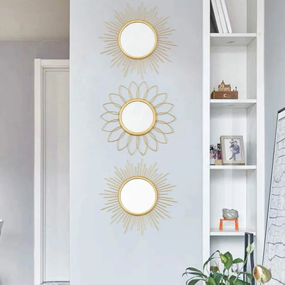 3pcs Circular Mirror Golden Metal Art Wall Hanging Decoration Light Luxury Homestay Bedroom Living Room Decoration Accessories Leedoar