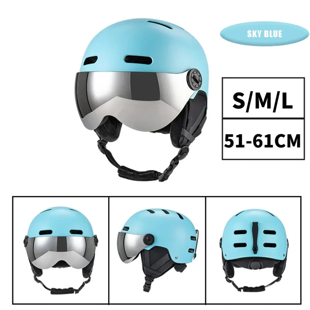 Capacete de esqui, boné de proteção para esqui, à prova de vento, com óculos removíveis, casco de ABS e espuma EPS para esqui, snowboard, snowboard 