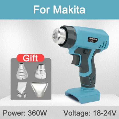 Pistola de calor portátil, pistola de calor eléctrica inalámbrica con 4 boquillas para Makita/Dewalt/Milwaukee/Bosch/Black Decker, batería de iones de litio de 18 V y 20 V