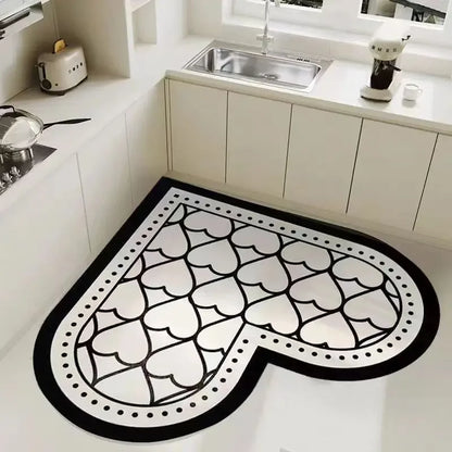 Diatom Mud Anti Slip Floor Mat Heart-shaped Kitchen And Bathroom Floor Mat Self-cleaning Mat Home Decoration Supplies Leedoar