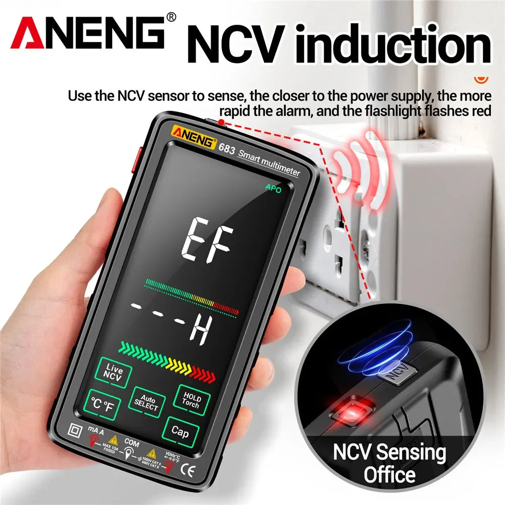 ANENG 683 Red Smart Anti-burn Rechargeable Multimeter Non-contact Electrical Teste Screen Display Auto Range Multimetry Tool Leedoar