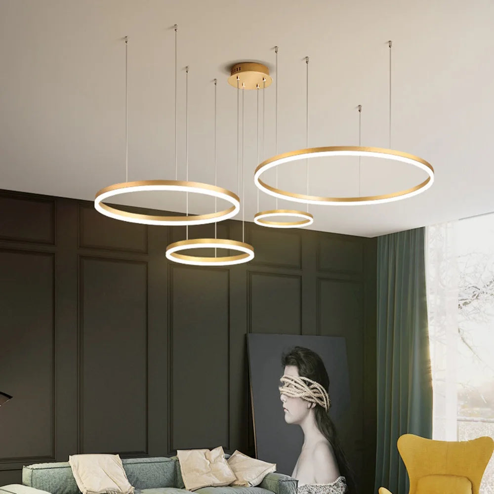 LED Modern Home Lighting Pendant Light Simple Nordic Style Ceiling Hanging Circular Pendant Light Home Decoration Light Fixture Leedoar