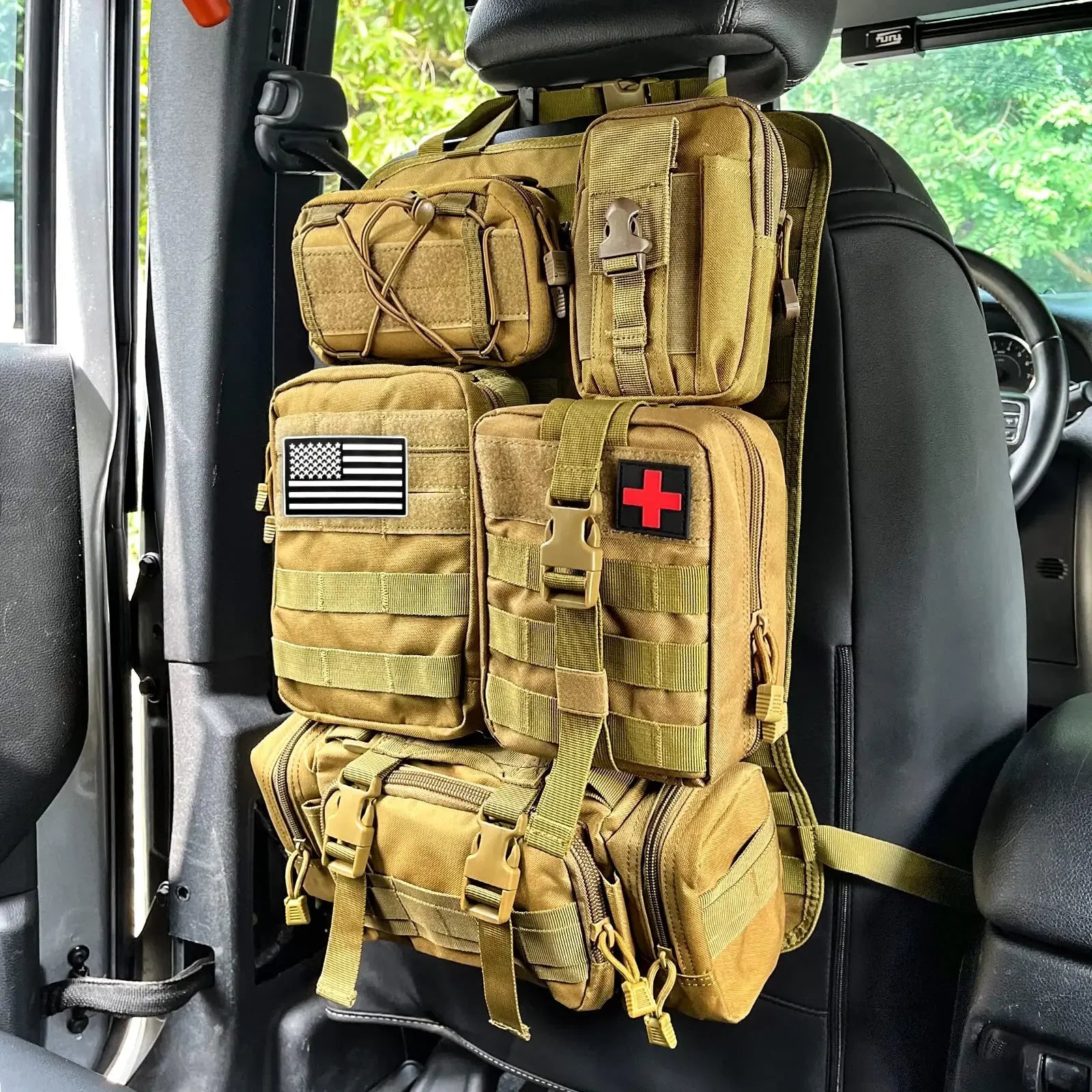 5 Molle Bags Universal Vehicle Panel Organizer Storage Bag Car Seat Back Organizer Tactical Seat Back Organizer Leedoar