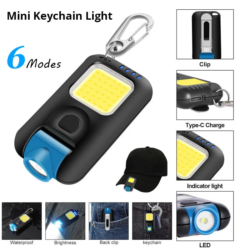 New Keychain Light Outdoor Home Portable USB Charging Multi-Function Cap Clip Light Waterproof Highlight Cob Work Light Leedoar