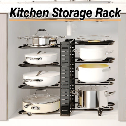 5/8th Floor Kitchen Storage Rack Adjustable Metal Rack Cabinet Tableware Sorting Cabinet Pot Cover Storage Utensils Storage Leedoar