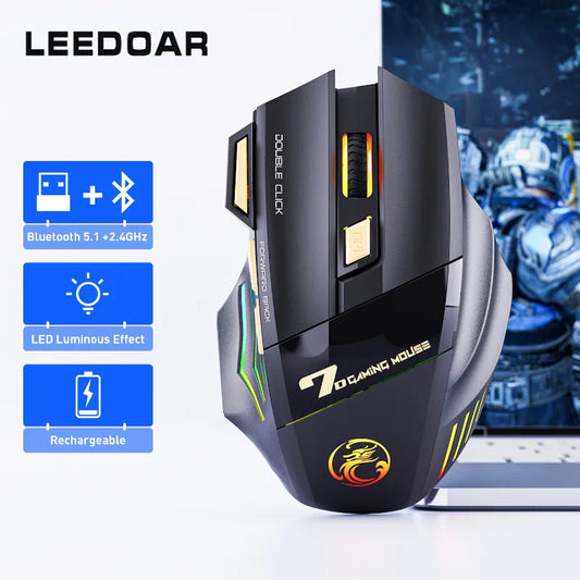 2023 Novo C Free Double-click 2.4G Btooth Silencioso Recarregável Luz de Respiração Deslumbrante Mouse de Jogo Sem Fio 7 Teclas 